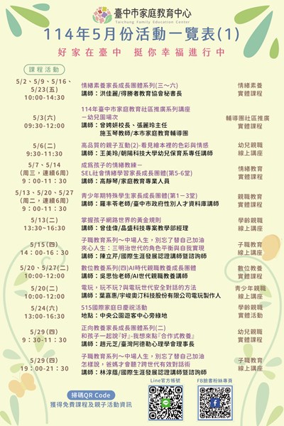 附件2臺中市家庭教育中心114年5月份活動一覽表1