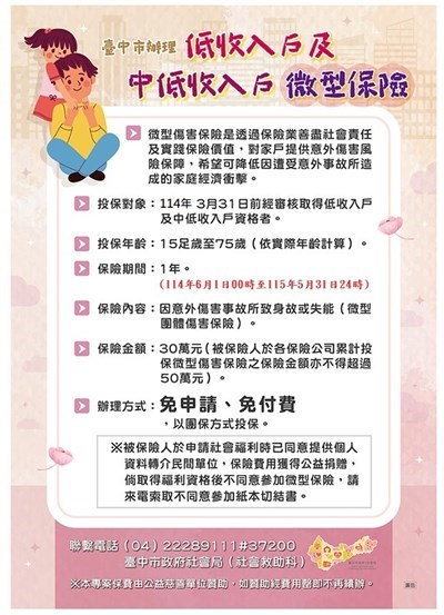 微型保險6年不間斷-中市社會局助5萬弱勢民眾_0