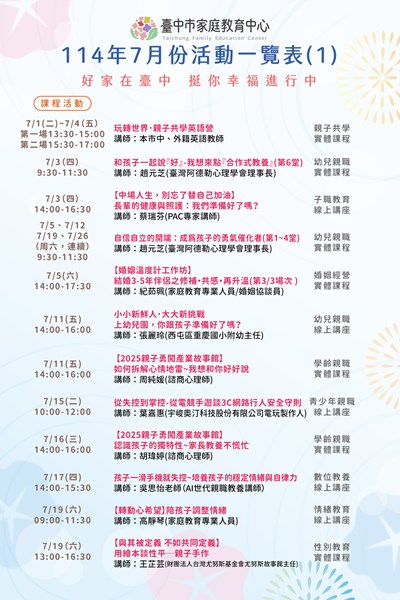 附件27月份活動一覽表1