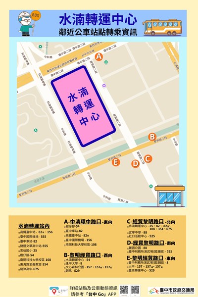 水湳轉運中心周邊公車站點示意